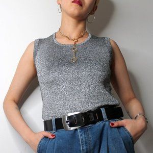 Vintage 90s Y2K Silver Tank Top Size M | R.P.Knitting